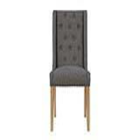 Modern Oak Wood Dark Grey Fabric Upholstered Buttoned Back Dining Chair 103 x 51cm