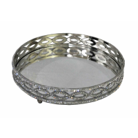 Glitz And Nickel 31cm Round Mirrored Tray
