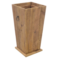 Tall Planter Pot in Natural Solid Wood With Black Metal Handles