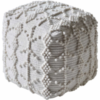 Dezh Hand Woven Pit Loom Ivory Wool Pouffe