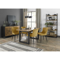 Indus Rustic Oak 4 to 6 Seater Dining Table And 4 Cezanne Mustard Velvet Chairs Dining Set