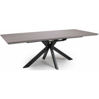 Grey Oak Top Extending Dining Table Black Cross Metal Base 180 to 220cm