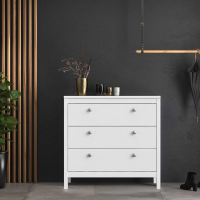 Modern Classy Wide White 3 Drawer Bedroom Chest With Round Metal Knobs 79.7x82.1cm