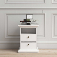 Modern White 2 Drawer Bedroom Bedside Cabinet With Metal Knobs 58.8 x 43.6cm