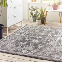 Origins Anatolia Dark Grey Woven Floral Bordered Polypropylene Wall Rug 160x230cm