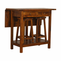 Traditional Style Mango Wood Chestnut Kitchen Breakfast Table With 2 Stools 80x90cm