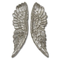 Pair of Vintage Antique Style Silver Wall Angel Wings 61cm Tall