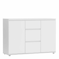 Modern Wide White Painted 3 Drawer 2 Door Sideboard With Recessed Handles 83.7x119.45cm