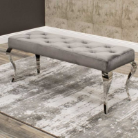 Modern Long Grey Velvet Fabric 170cm Dining Bench on Polished Steel Legs