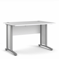 Prima Desk 120 cm in White With Silver grey steel legs