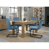 Turin Light Oak Wood 4 to 6 Seater Dining Table And 4 Lewis Petrol Blue Chairs Dining Set