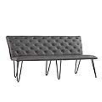 Studded Back Grey Leather Upholstered Traditional Style Bench 140cm With Hairpin Legs