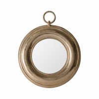 Modern Style Broad Gold Finish Metal Frame Round Wall Mirror With Hook 34 x 42cm