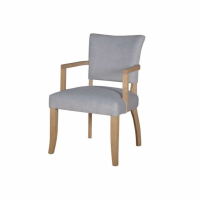 Duke Light Grey Velvet Fabric Upholstered Kitchen Dining Arm Chair Solid Wooden Framed