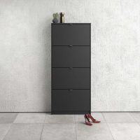 Matt Black Painted Slim Shoe Storage Cabinet Cupboard With 4 Tilting Doors 162cm Tall