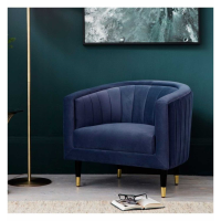 Vintage Armchair Twilight Blue Velvet Fabric Upholstery on Gold Tipped Legs