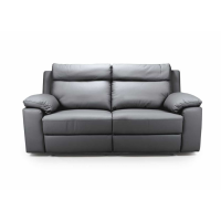 Modern Large 3 Seater Manual Recliner Sofa Dark Slate Grey Leather Upholstered