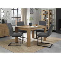Turin Light Oak Wood 4 to 6 Seater Dining Table And 4 Lewis Dark Grey Fabric Chairs Dining Set