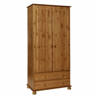 Modern Solid Pine Double Panelled Combi Wardrobe 2 Doors 2 Drawers 185cm Tall