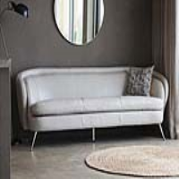 Mid Century Modern Cream Leather Upholstered 3 Seater Sofa On Metal Legs 221 x 80cm