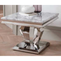 Arturo Square Modern Marble and Polished Metal Lamp Table in Grey 55cm Tall
