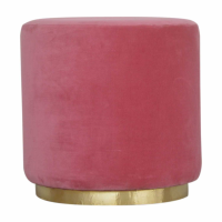 In1442 Large Pink Velvet Footstool With Gold Base