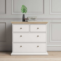 Modern Chest of 4 Drawers White with Oak Top 96cm Wide