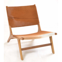 Tan Cow Hide Leather 75cm High Chair Teak Tree Root Wood Framed