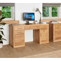 Solid Light Oak Twin Pedestal Computer Desk With Keyboard Drawer PC Cupboard and Filing Drawer