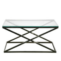 Modern Venetian Stainless Steel Glass Top X Frame Side Table