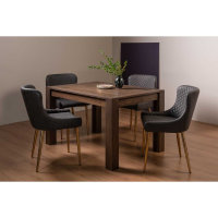Turin Dark Oak Medium Extending Kitchen Dining Set 4 Dark Grey Faux Leather Chairs