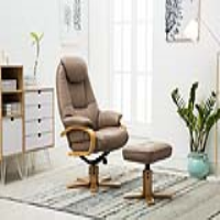 Light Brown Leather Swivel Recliner Armchair and Footstool Set Beech Base
