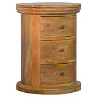 Granary Royale Modern 3 Drawer Slim Round Drum Chest in Solid Mango Wood 45cm Diameter
