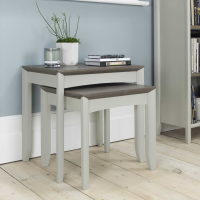 Modern Grey Washed Oak Wood And Soft Grey Painted Living Room Nest Of Lamp Tables