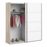 Trendy Wide Tall Oak and White Sliding 2 Door Double Bedroom Wardrobe 200.4x182.4cm