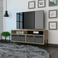Modern Large 4 Door 2 Shelves Wide Screen TV Unit Rack Carbon and Washed Oak