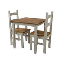 Grey Painted Square Dining Table and 2 Chair Set with Natural Wood Top