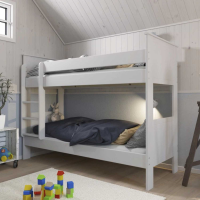White Painted Wooden Kids Childrens Bunk Bed Modern Style with Ladder