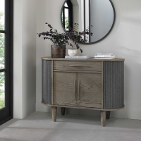 Silver Grey Narrow Wooden Large Sideboard Cabinet 2 Doors Chevron Patterned