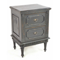 French Style Mahogany Wood 2 Drawer 71cm High Black Bedside Table Cabinet Ornate Detailing