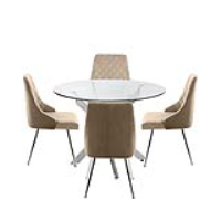 Nova 100cm Round Dining Table And 4 Champagne Tiffany Chairs