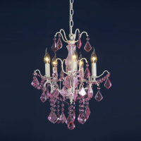 Traditional Pink Crystal And Cream Crack 5 Arm Ceiling Chandelier 42x32cm