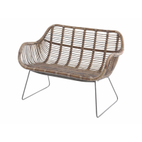 Modern Toba Rattan Bench Open Slat Seating With Metal Frame