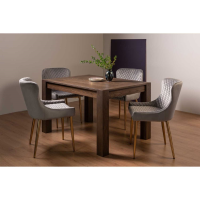 Turin Dark Oak Medium Extending Kitchen Dining Set 4 Light Grey Velvet Fabric Chairs