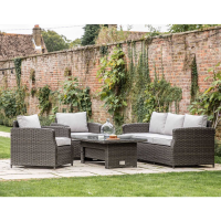 Rattan Garden Rising Coffee Table Dining Set 2 Armchairs 3 Seater Sofa Cushions