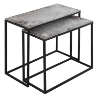 Farrah Collection Silver Set of 2 Large Side Lamp Tables With Black Metal Legs 61 x 41cm