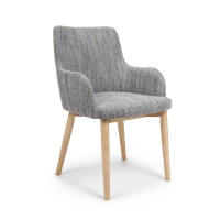 Modern Pair of Sidcup Tweed Grey Dining Chairs With Natural Wood Legs