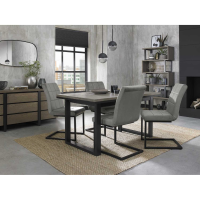 Modern Weathered Oak Extending Dining Table Set 4 Grey Fabric Cantilever Chairs