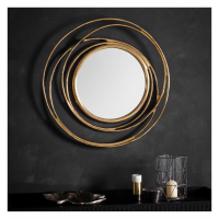 Modern Large Satin Gold Metal Round Wire Swirl Wall Mirror 68cm Diameter