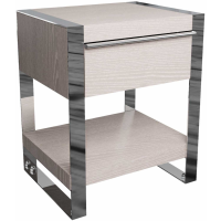 Silver Oak Large Side Table Bedside Cabinet Nightstand Chrome Effect